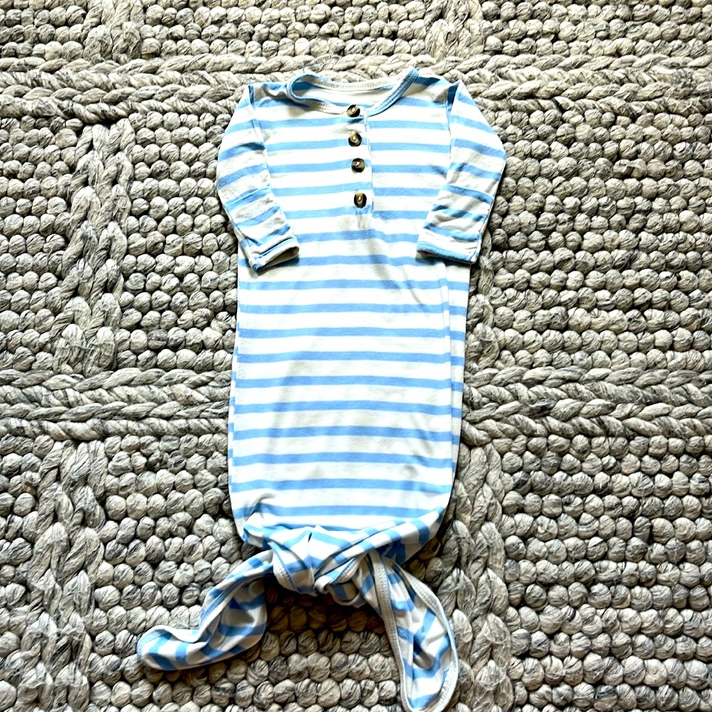 Lou Lou knotted light blue/ivory striped gown (newborn)
